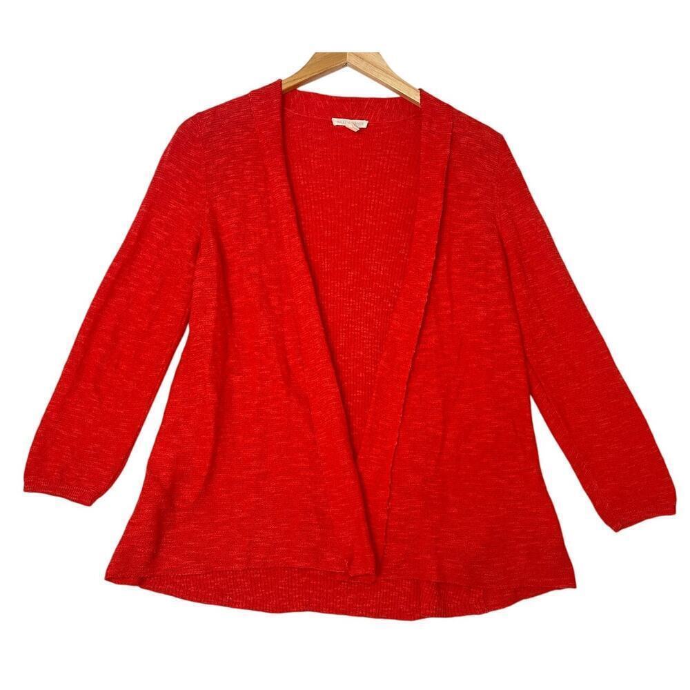 Eileen Fisher Organic Cotton/Linen Orange Slubknit Open Cardigan Lagenlook XS
